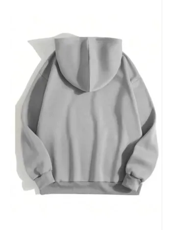 3 İplik Pamuklu Unisex Kapşonlu Sweetshirt - Gri 3 İplik Pamuklu Unisex Kapşonlu Sweetshirt - Gri