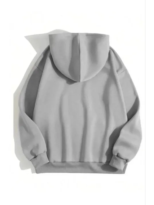 3 İplik Pamuklu Unisex Kapşonlu Sweetshirt - Gri