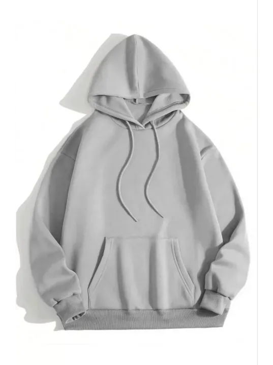 3 İplik Pamuklu Unisex Kapşonlu Sweetshirt - Gri 3 İplik Pamuklu Unisex Kapşonlu Sweetshirt - Gri