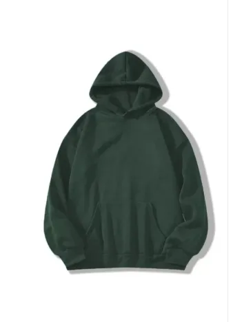 3 İplik Pamuklu Unisex Kapşonlu Sweetshirt - Haki 3 İplik Pamuklu Unisex Kapşonlu Sweetshirt - Haki