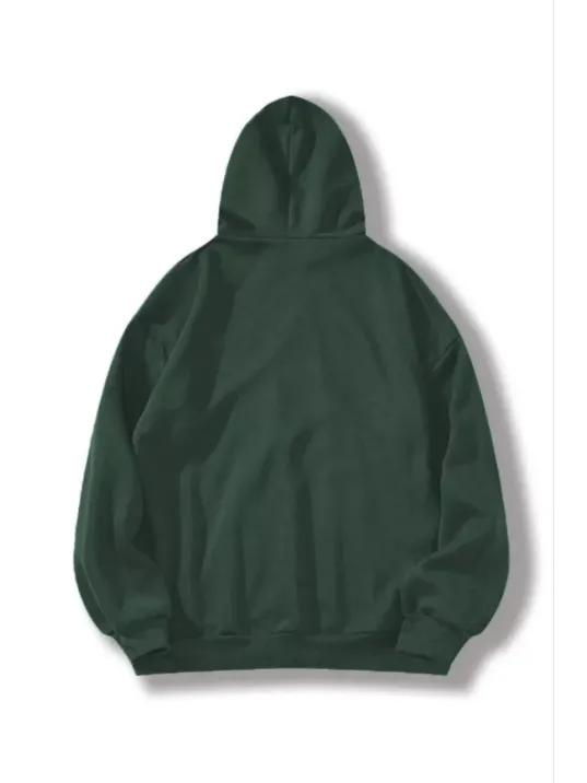 3 İplik Pamuklu Unisex Kapşonlu Sweetshirt - Haki