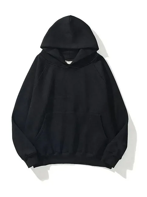3 İplik Pamuklu Unisex Kapşonlu Sweetshirt - Siyah