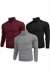 3'lü Siyah, Bordo, Gri Unisex Kaşkorse Boğazlı Full Likralı Fitilli Body Kazak