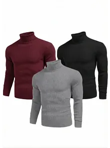 3'lü Siyah, Bordo, Gri Unisex Kaşkorse Boğazlı Full Likralı Fitilli Body Kazak