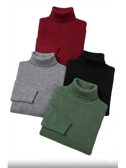 4'lü Siyah, Bordo, Gri, Haki Unisex Kaşkorse Boğazlı Full Likralı Fitilli Body Kazak