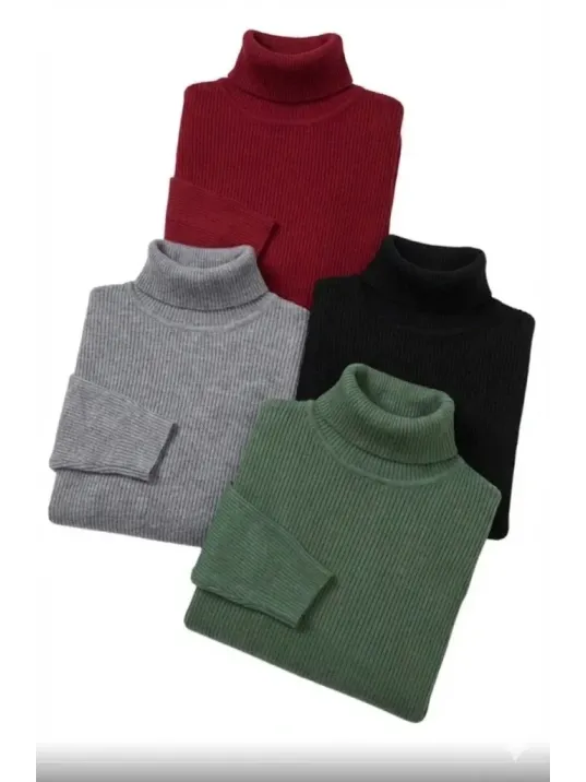 4'lü Siyah, Bordo, Gri, Haki Unisex Kaşkorse Boğazlı Full Likralı Fitilli Body Kazak