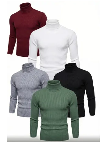 5'li Siyah, Beyaz, Bordo, Gri, Haki Unisex Kaşkorse Boğazlı Full Likralı Fitilli Body Kazak