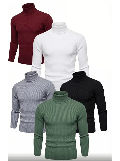 5'li Siyah, Beyaz, Bordo, Gri, Haki Unisex Kaşkorse Boğazlı Full Likralı Fitilli Body Kazak