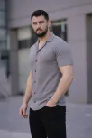 Erkek Waffle Kumaş Kısa Kollu Düğmeli Açık Yaka Regular Fit Gömlek - Gri
