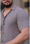Erkek Waffle Kumaş Kısa Kollu Düğmeli Açık Yaka Regular Fit Gömlek - Gri