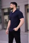 Erkek Waffle Kumaş Kısa Kollu Düğmeli Açık Yaka Regular Fit Gömlek - Lacivert Erkek Waffle Kumaş Kısa Kollu Düğmeli Açık Yaka Regular Fit Gömlek - Lacivert