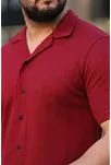 Erkek Waffle Kumaş Kısa Kollu Düğmeli Açık Yaka Regular Fit Gömlek - Kırmızı