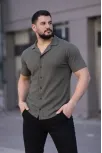Erkek Waffle Kumaş Kısa Kollu Düğmeli Açık Yaka Regular Fit Gömlek - Haki