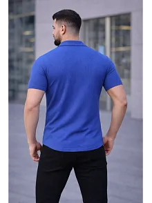Erkek Waffle Kumaş Kısa Kollu Düğmeli Açık Yaka Regular Fit Gömlek - Saks Mavisi
