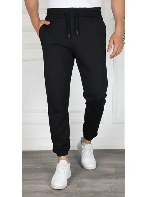 Erkek Jogger Eşofman Altı Rahat Kalıp, Cepli, Lastikli Paça, Günlük Spor Pantolon - Siyah