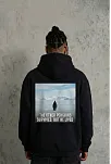 Siyah Oversize Hoodie - Sırt Baskılı "survivor Penguin" Temalı, Felsefi Yazılı Kapüşonlu Sweatshirt - Siyah