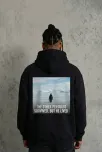 Siyah Oversize Hoodie - Sırt Baskılı "survivor Penguin" Temalı, Felsefi Yazılı Kapüşonlu Sweatshirt - Siyah