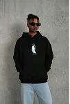 Siyah Oversize Hoodie - Sırt Baskılı "survivor Penguin" Temalı, Felsefi Yazılı Kapüşonlu Sweatshirt - Siyah