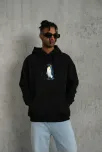 Siyah Oversize Hoodie - Sırt Baskılı "survivor Penguin" Temalı, Felsefi Yazılı Kapüşonlu Sweatshirt - Siyah