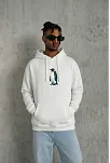 Siyah Oversize Hoodie - Sırt Baskılı "survivor Penguin" Temalı, Felsefi Yazılı Kapüşonlu Sweatshirt - Beyaz