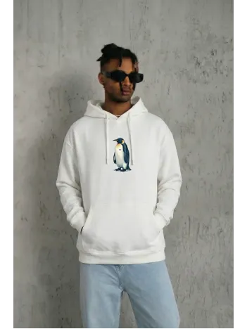 Siyah Oversize Hoodie - Sırt Baskılı "survivor Penguin" Temalı, Felsefi Yazılı Kapüşonlu Sweatshirt - Beyaz Siyah Oversize Hoodie - Sırt Baskılı "survivor Penguin" Temalı, Felsefi Yazılı Kapüşonlu Sweatshirt - Beyaz