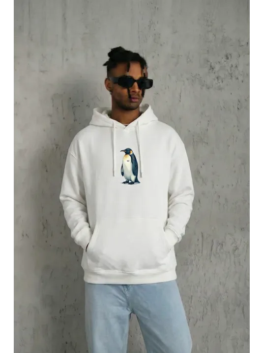 Siyah Oversize Hoodie - Sırt Baskılı "survivor Penguin" Temalı, Felsefi Yazılı Kapüşonlu Sweatshirt - Beyaz Siyah Oversize Hoodie - Sırt Baskılı "survivor Penguin" Temalı, Felsefi Yazılı Kapüşonlu Sweatshirt - Beyaz