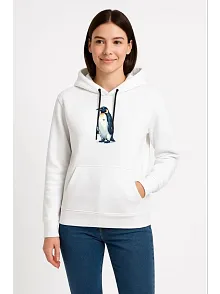 Kadın Oversize Hoodie - Sırt Baskılı "survivor Penguin" Temalı, Felsefi Yazılı Kapüşonlu Sweatshirt - Beyaz