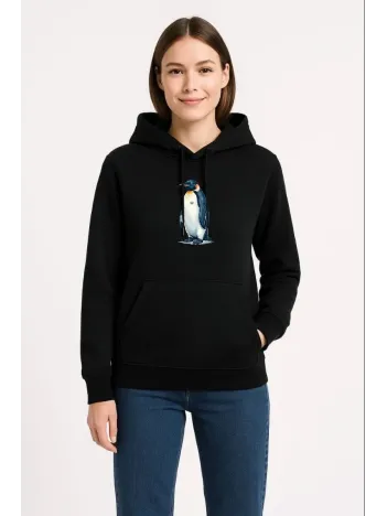 Kadın Oversize Hoodie - Sırt Baskılı "survivor Penguin" Temalı, Felsefi Yazılı Kapüşonlu Sweatshirt - Siyah Kadın Oversize Hoodie - Sırt Baskılı "survivor Penguin" Temalı, Felsefi Yazılı Kapüşonlu Sweatshirt - Siyah