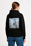 Kadın Oversize Hoodie - Sırt Baskılı "survivor Penguin" Temalı, Felsefi Yazılı Kapüşonlu Sweatshirt - Siyah