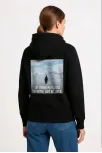 Kadın Oversize Hoodie - Sırt Baskılı "survivor Penguin" Temalı, Felsefi Yazılı Kapüşonlu Sweatshirt - Siyah