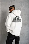 Erkek Nihilist Penguen Temalı Oversize Kapüşonlu Sweatshirt - Beyaz