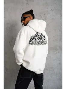 Erkek Nihilist Penguen Temalı Oversize Kapüşonlu Sweatshirt - Beyaz