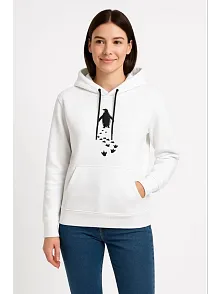 Kadın Nihilist Penguen Temalı Oversize Kapüşonlu Sweatshirt - Beyaz