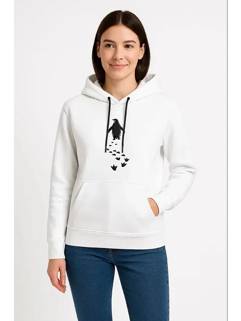 Kadın Nihilist Penguen Temalı Oversize Kapüşonlu Sweatshirt - Beyaz