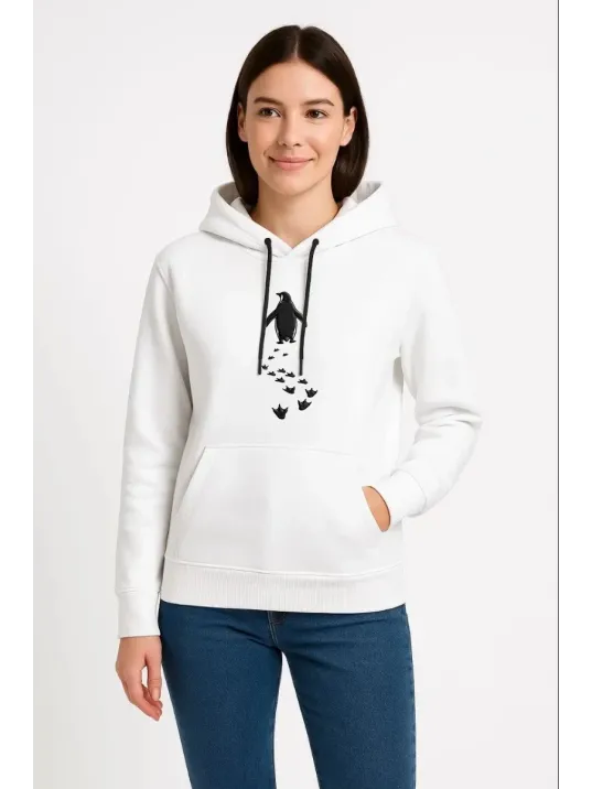 Kadın Nihilist Penguen Temalı Oversize Kapüşonlu Sweatshirt - Beyaz Kadın Nihilist Penguen Temalı Oversize Kapüşonlu Sweatshirt - Beyaz