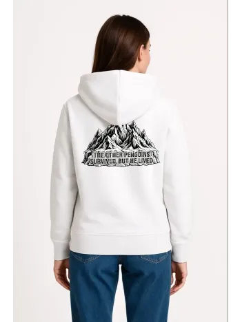 Kadın Nihilist Penguen Temalı Oversize Kapüşonlu Sweatshirt - Beyaz