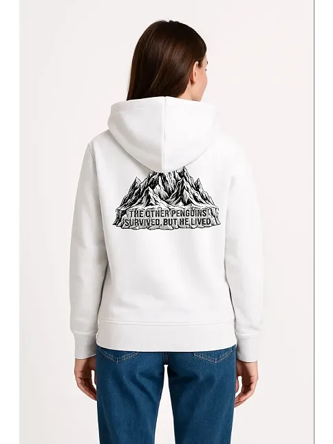 Kadın Nihilist Penguen Temalı Oversize Kapüşonlu Sweatshirt - Beyaz