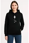 Kadın Nihilist Penguen Temalı Oversize Kapüşonlu Sweatshirt - Siyah