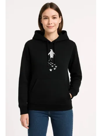 Kadın Nihilist Penguen Temalı Oversize Kapüşonlu Sweatshirt - Siyah