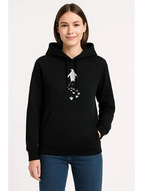 Kadın Nihilist Penguen Temalı Oversize Kapüşonlu Sweatshirt - Siyah
