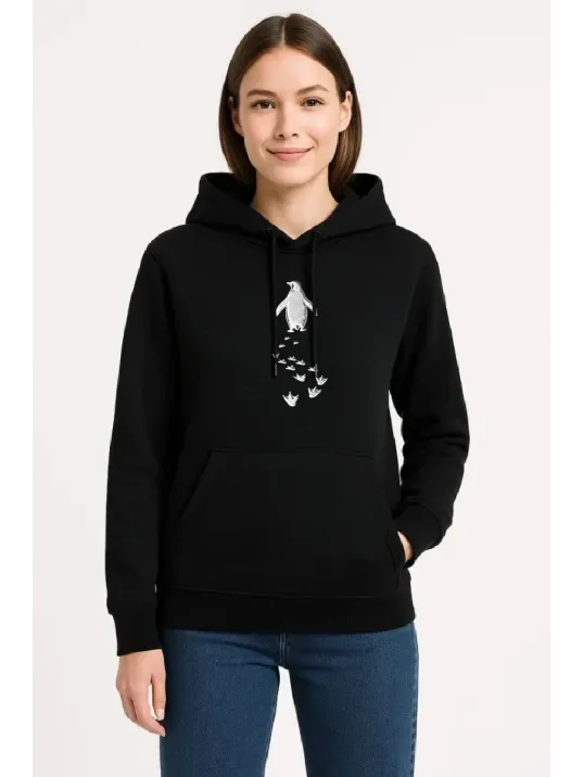 Kadın Nihilist Penguen Temalı Oversize Kapüşonlu Sweatshirt - Siyah Kadın Nihilist Penguen Temalı Oversize Kapüşonlu Sweatshirt - Siyah