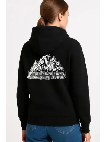 Kadın Nihilist Penguen Temalı Oversize Kapüşonlu Sweatshirt - Siyah Kadın Nihilist Penguen Temalı Oversize Kapüşonlu Sweatshirt - Siyah