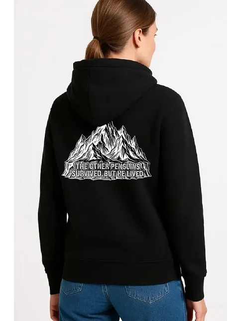 Kadın Nihilist Penguen Temalı Oversize Kapüşonlu Sweatshirt - Siyah
