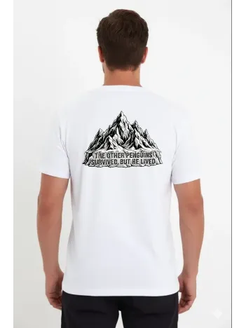 Erkek Nihilist Penguen Temalı Oversize Bisiklet Yaka Tişört - Beyaz Erkek Nihilist Penguen Temalı Oversize Bisiklet Yaka Tişört - Beyaz