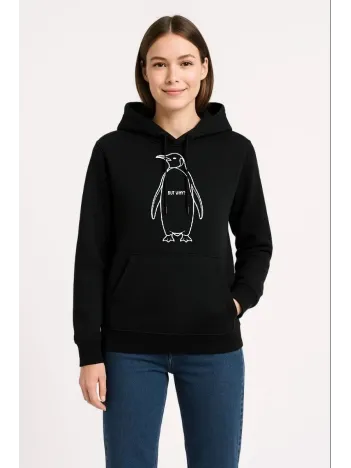 Kadın Nihilist Penguen Özel Tasarım Oversize Kapüşonlu Sweatshirt - Siyah