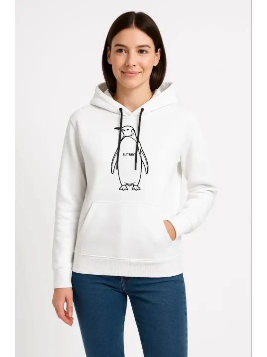 Kadın Nihilist Penguen Özel Tasarım Oversize Kapüşonlu Sweatshirt - Beyaz