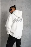 Erkek Nihilist Penguen Özel Tasarım Oversize Kapüşonlu Sweatshirt - Beyaz