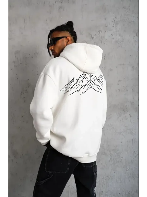 Erkek Nihilist Penguen Özel Tasarım Oversize Kapüşonlu Sweatshirt - Beyaz