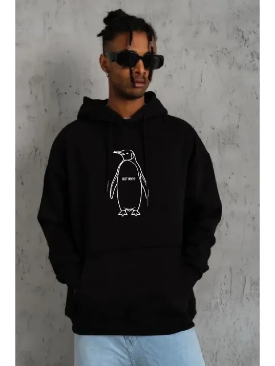 Erkek Nihilist Penguen Özel Tasarım Oversize Kapüşonlu Sweatshirt - Siyah Erkek Nihilist Penguen Özel Tasarım Oversize Kapüşonlu Sweatshirt - Siyah