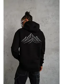 Erkek Nihilist Penguen Özel Tasarım Oversize Kapüşonlu Sweatshirt - Siyah